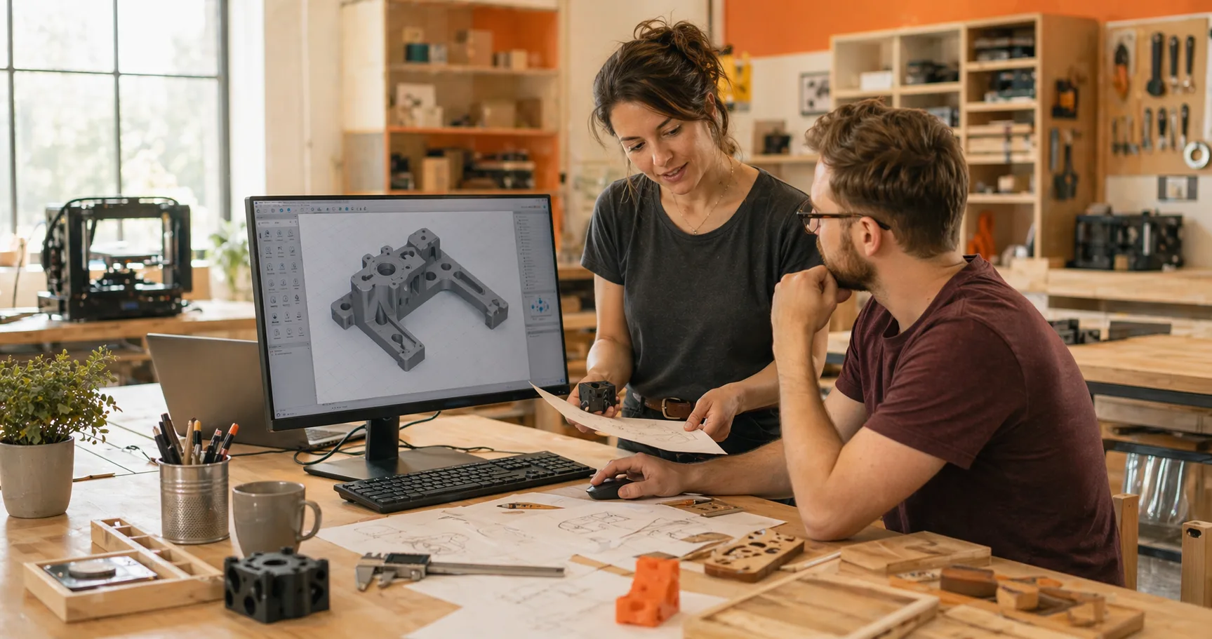 Photo d'un échange de conception pour préparer un projet Fablab